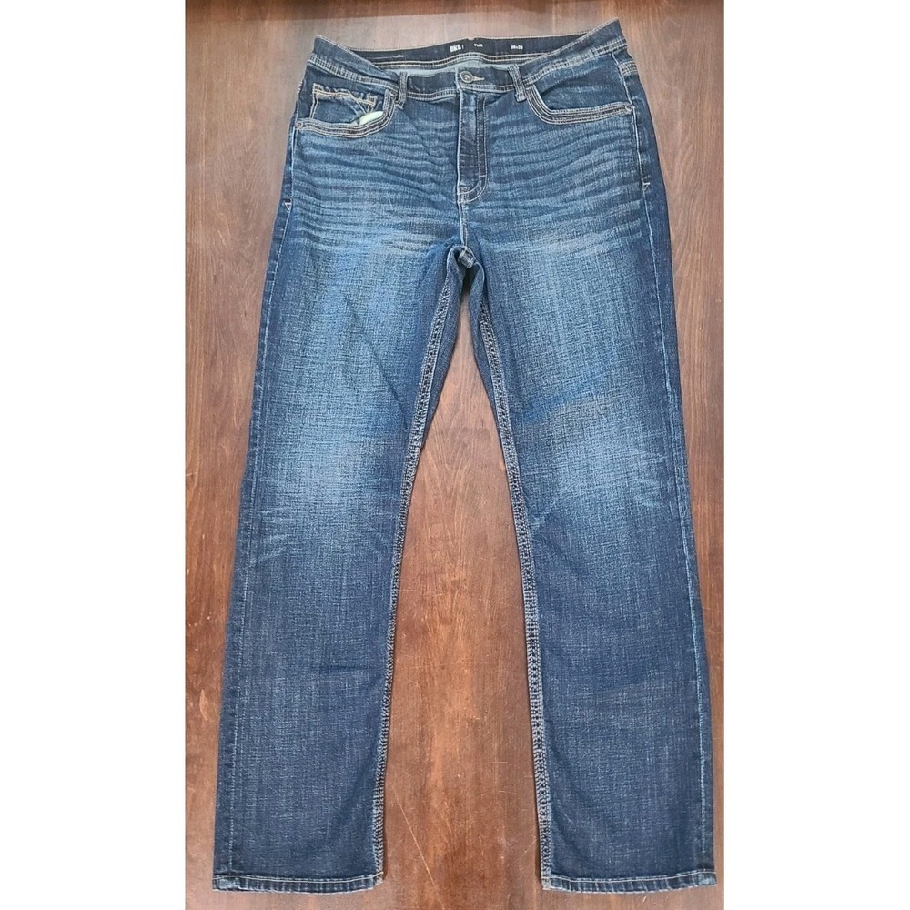 BKE Tyler Jeans Mens 36x32 Blue Straight Stretch Denim Dark Wash Embroidered